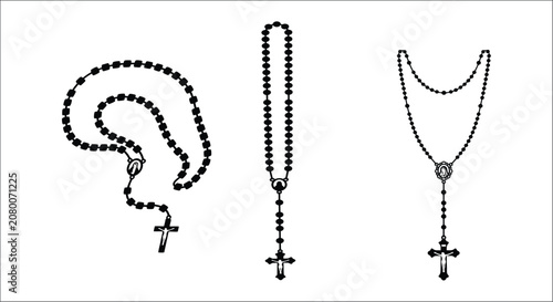 Fotografie Rosary beads silhouette collection on a white background a religious symbol of p
