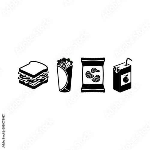 Retro vector icon set of gift box, suitcase and travel luggage, vintage business icons including bag, camera and book, black outline illustration collection