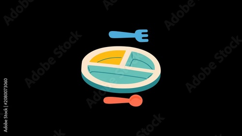 plastic food tray for kid meal eat spoon and fork animation HD 4K