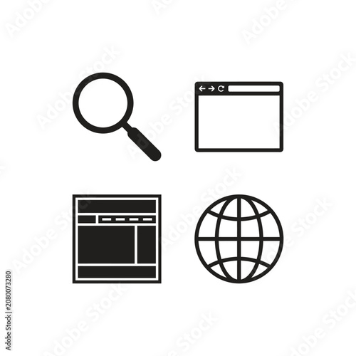 Magnifying Glass Icon Set with Globe Search Lens Vector Illustration for Web Internet Search and Global Business Symbol