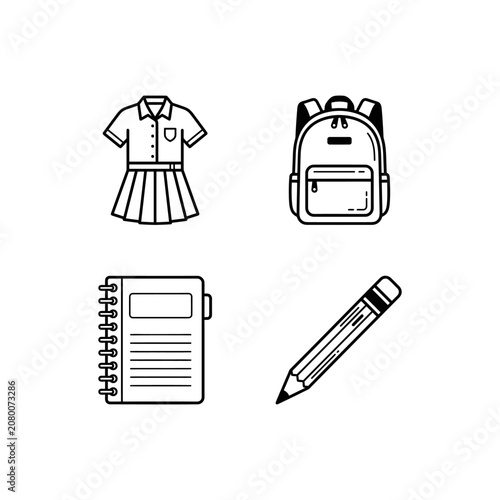 School and Office Tools Icon Vector Set with Web Design Symbols, Business Objects, Computer, Phone, Fuel, Car and Petrol Illustration Collection