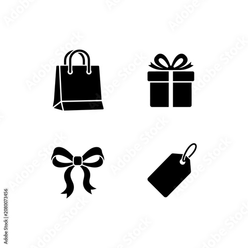 Set of Gift Boxes and Tags with Red Bows and Ribbons for Christmas Holiday Present Wrapping, Birthday Celebration, Shopping Package Decoration Vector Illustration Design