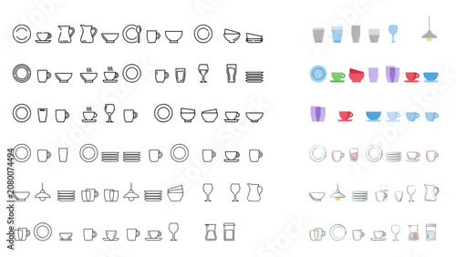 Colorful set of flat design icons showing different types of fruits and vegetables Vector