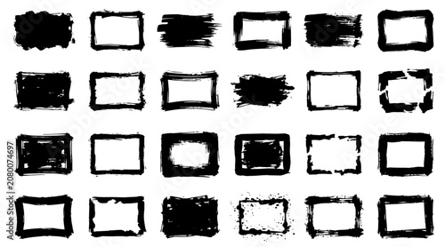 Abstract black and white brush stroke paint box shapes minimalist graphic design