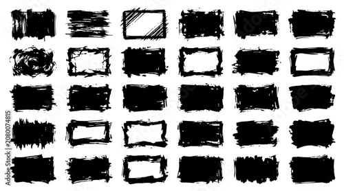 Collection of Abstract Black Brush Stroke Panels in Grid Layout Minimalist Style