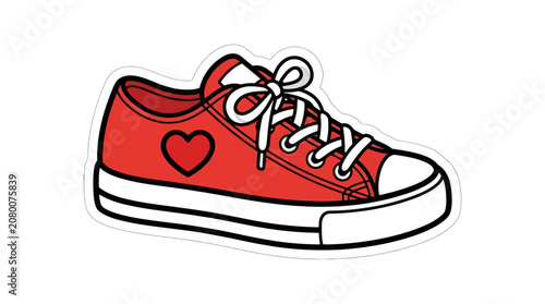 Classic red sneaker sticker featuring a small heart detail.