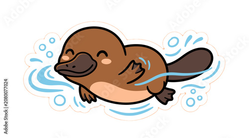 Kawaii platypus swimming with bubbles sticker graphic.