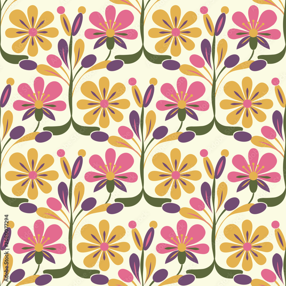 Obraz premium Seamless Scandinavian Floral Folk Art Pattern Vector