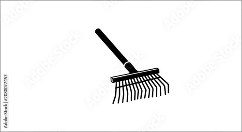 Gardening tool rake outline object on white background