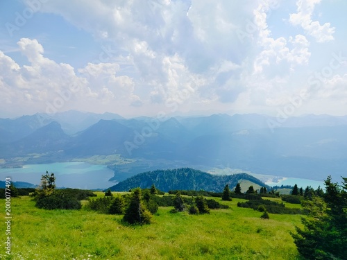 Photography Schafberg Summit View Part 02 of 10 with Alpine meadow, clouds, lakes and Alps m