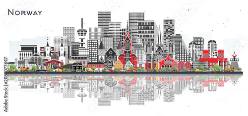 Foto Norway city skyline with gray buildings isolated on white