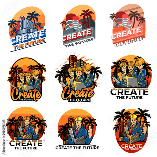 Construction Worker Create the Future Badge Vector Collection