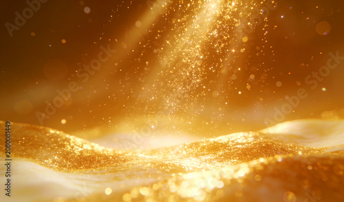 A mysterious and majestic boquet, a golden wave lit by brilliant lights sprinkled with golden sand