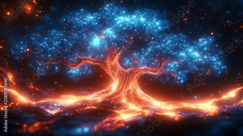 Glowing fantasy tree imagination