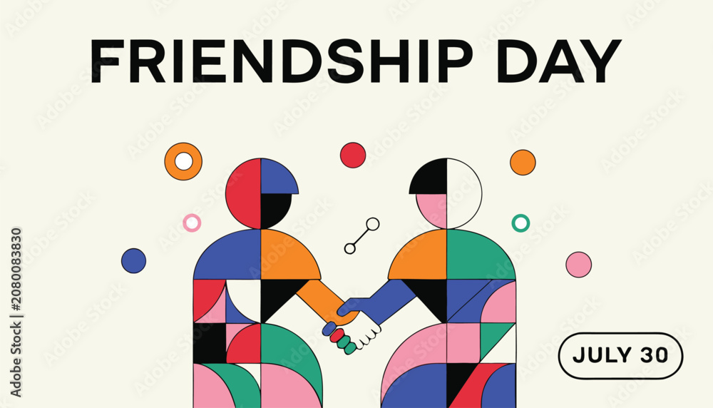 Obraz premium Colorful geometric illustration celebrating the international friendship day holiday event design