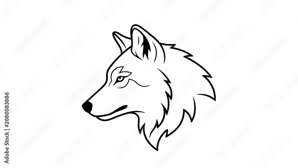 Fototapeta premium Minimalist Line Art of a Wolf Head, Profile View, Black and White