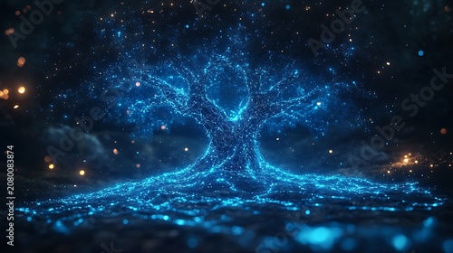 Glowing blue tree digital art