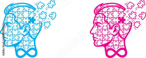Cuadro en lienzo World mental health day colorful puzzle pieces head