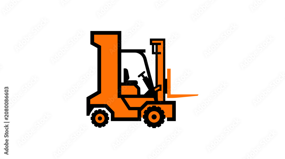 Naklejka premium Orange forklift truck vector icon isolated on white background.