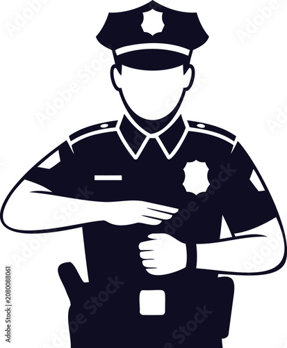 Photos Illustration of a police officer in uniform with badge and hat making a gesture