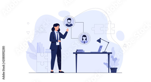Businesswoman Planning Team Structure and Hierarchy in Modern Office