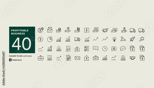 Profitable business editable stroke line icons set.