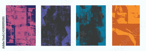 Grunge halftone texture color backgrounds set. Colorful grunge overlay urban collage aesthetic design. Vector illustration on transparent background