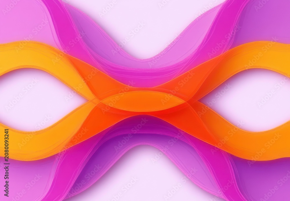 Fototapeta premium vibrant overlapping translucent ribbons in orange, pink and purple forming symmetrical flowing loops, energetic and uplifting abstract composition