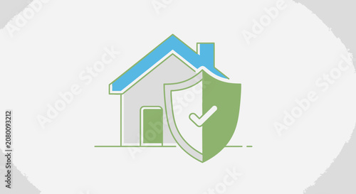 Secure home icon with shield and checkmark for safety concept