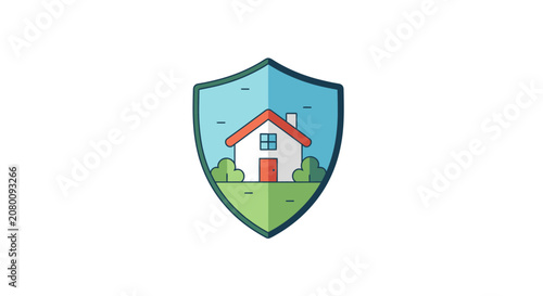 Secure house protection symbol with shield and home icon
