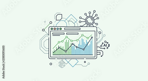 Artificial Intelligence Analytics Dashboard with Data Visualization Graphs.