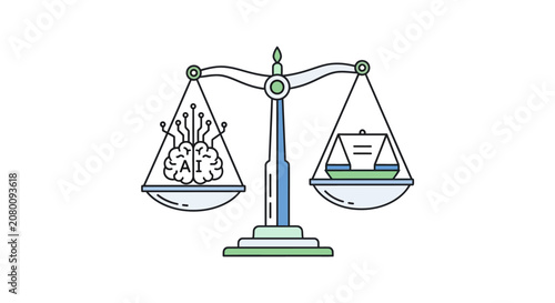 Artificial Intelligence and Law Ethics Balance Scale Illustration Concept.