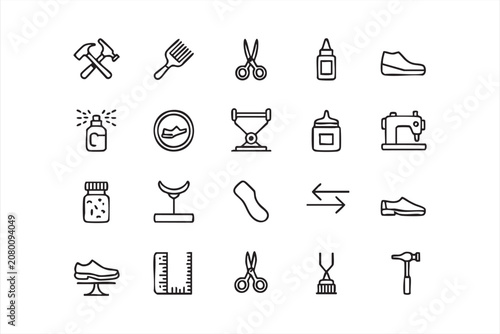 Quadro su tela Cobbler Workshop Outline Icons Featuring Shoe Repair Equipment and Tools