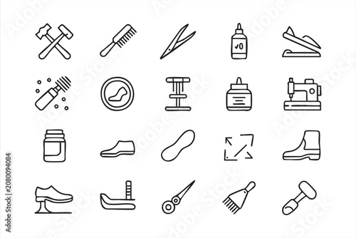 Schilderij op canvas Footwear Repair Vector Icon Collection with Sewing Machine and Glue Bottle