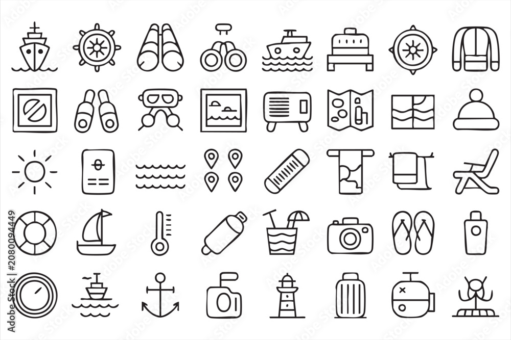 Fototapeta premium Travel and Vacation Line Icon Set for Tourism and Holiday Design