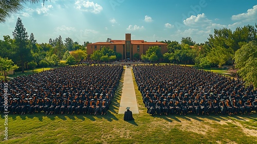 Large graduation ceremony group of people