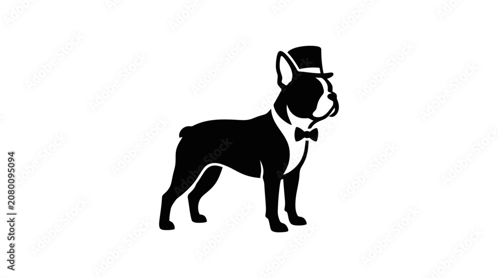 Fototapeta premium Silhouette of a dog wearing a top hat and monocle