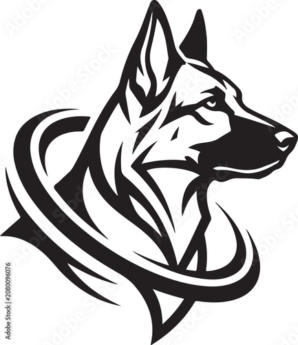 Black and white german shepherd dog head logo design icon