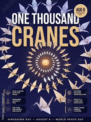 Cuadro en lienzo One thousand cranes origami memorial design with memorial hiroshima tradition an