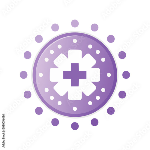 Purple medical cross icon with circular frame and dots