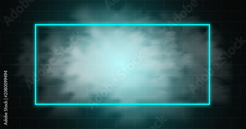 Neon Glowing Frame Background with Smoke Effect and Dark Brick Wall Texture