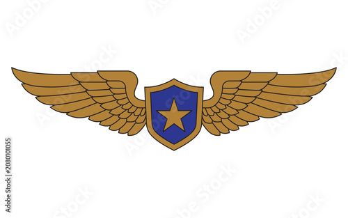 Golden Winged Shield Emblem Element Vector for Professional Aviation Design