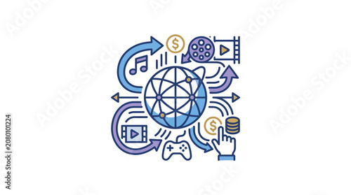 Global Digital Content Distribution and Monetization Concept