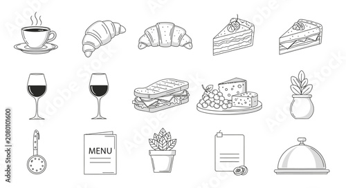Collection of food and drink icons for cafe and restaurant menu design