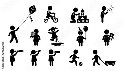 Fotografie Children playing with toys and enjoying activities during leisure time in silhou