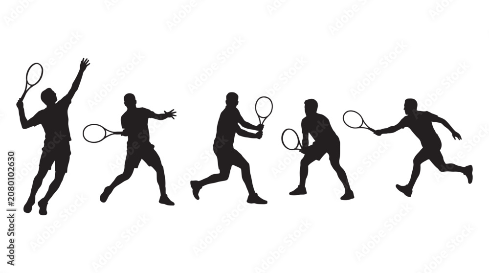 Fototapeta premium Tennis Player Sequence In Motion Black Silhouette
