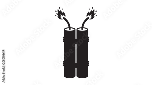 Canvastavla Two Dynamite Sticks With Burning Wicks Black Silhouette