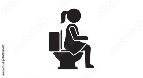 Woman Sitting On Toilet Commode Silhouette Icon