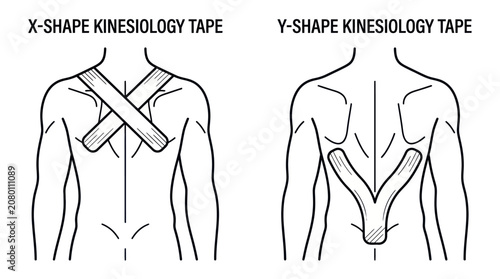 Canvastavla X-shape and Y-shape kinesiology tape application diagrams.