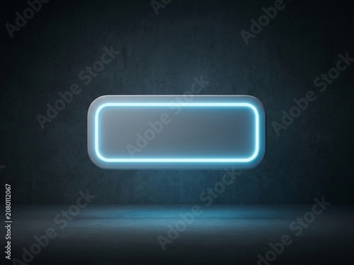 Glowing Neon Button on Dark Textured Background.